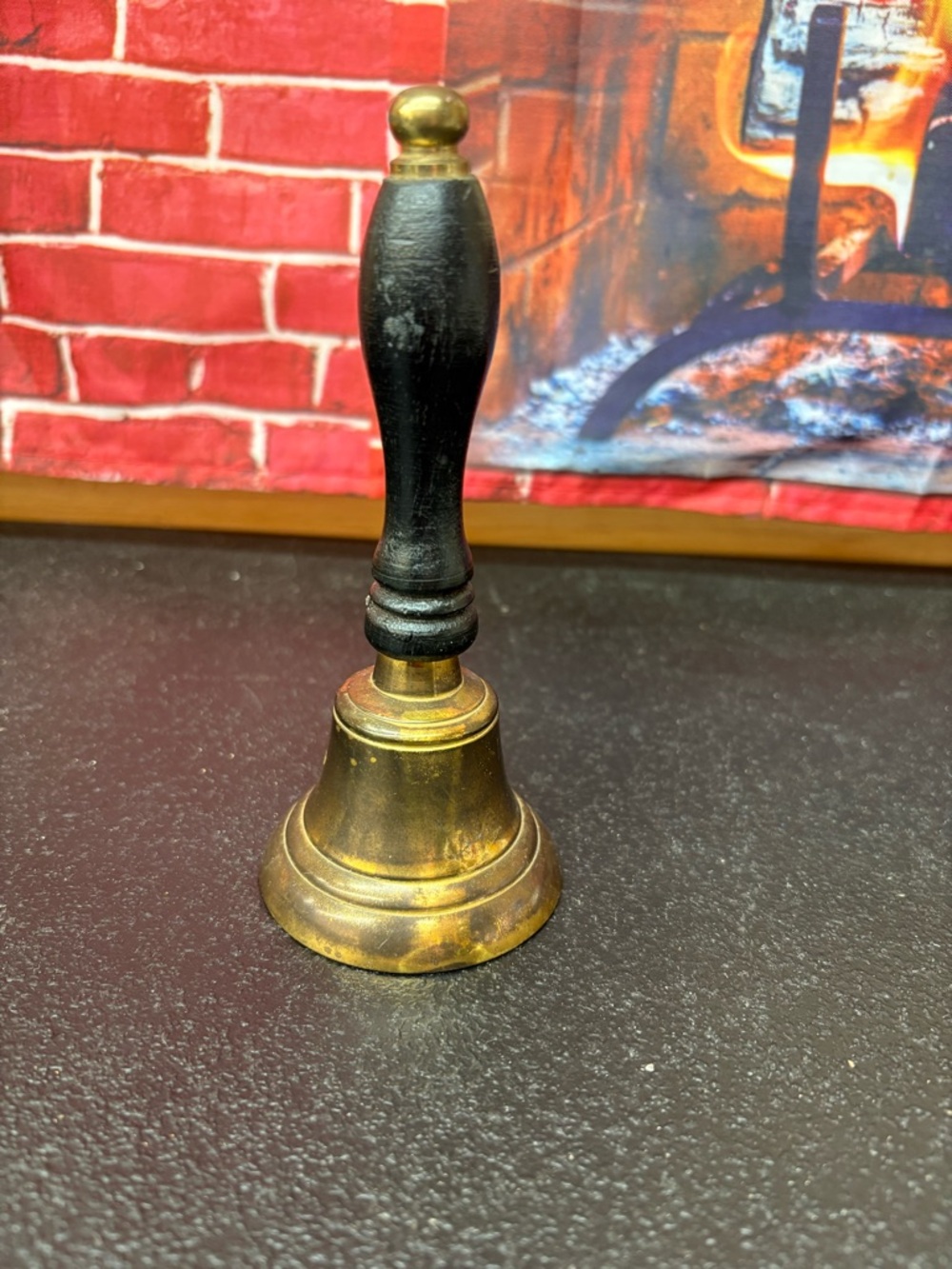 Vintage Hampton Brass Hand Bell with Black Wood Handle